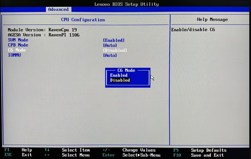 Lenovo BIOS C6 Mode